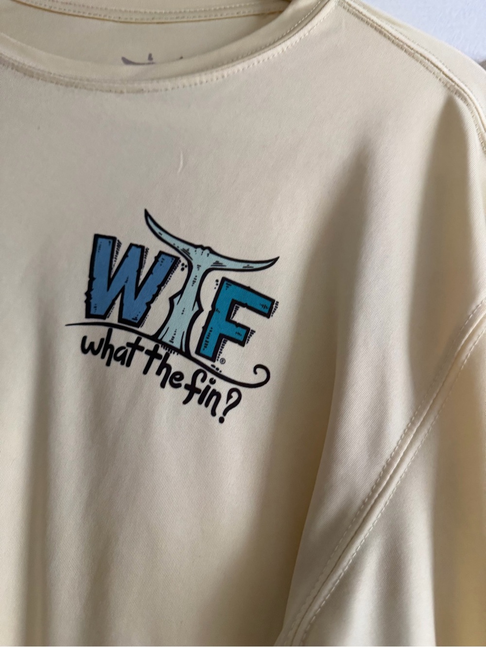 What The Fin? Long Sleeve performance Tee in Yellow - Picture 3 of 6